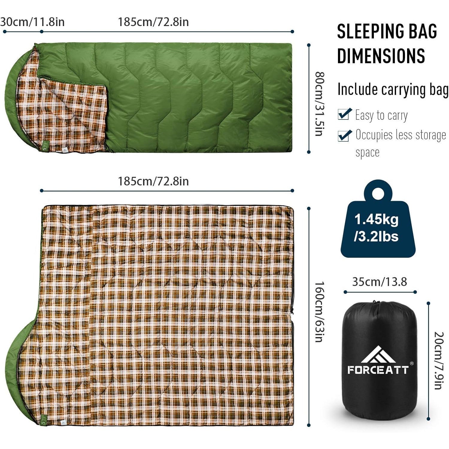 Forceatt Dark Green 4-Season Sleeping Bag