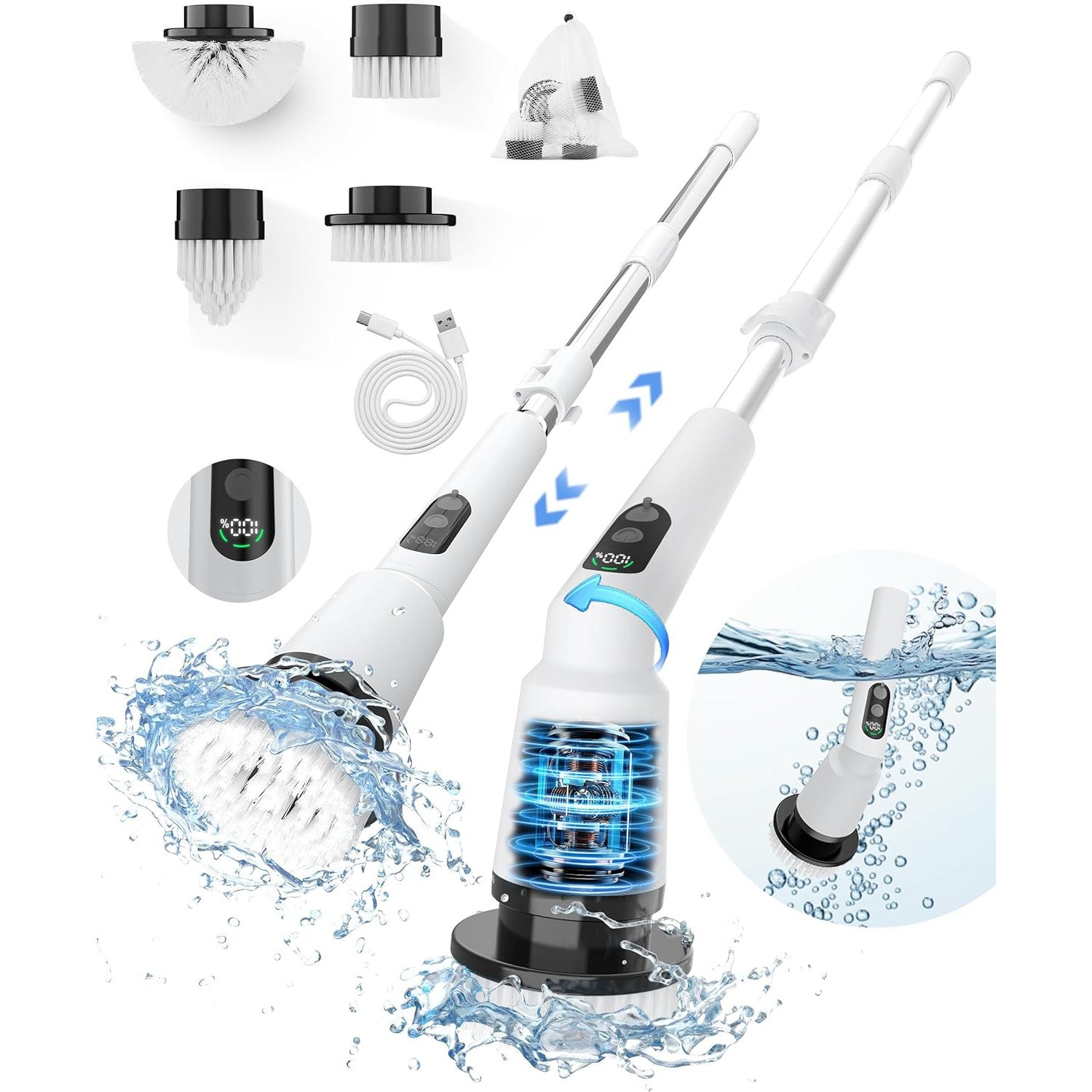 Kimeetol Waterproof Electric Spin Scrubber with Adjustable Handle