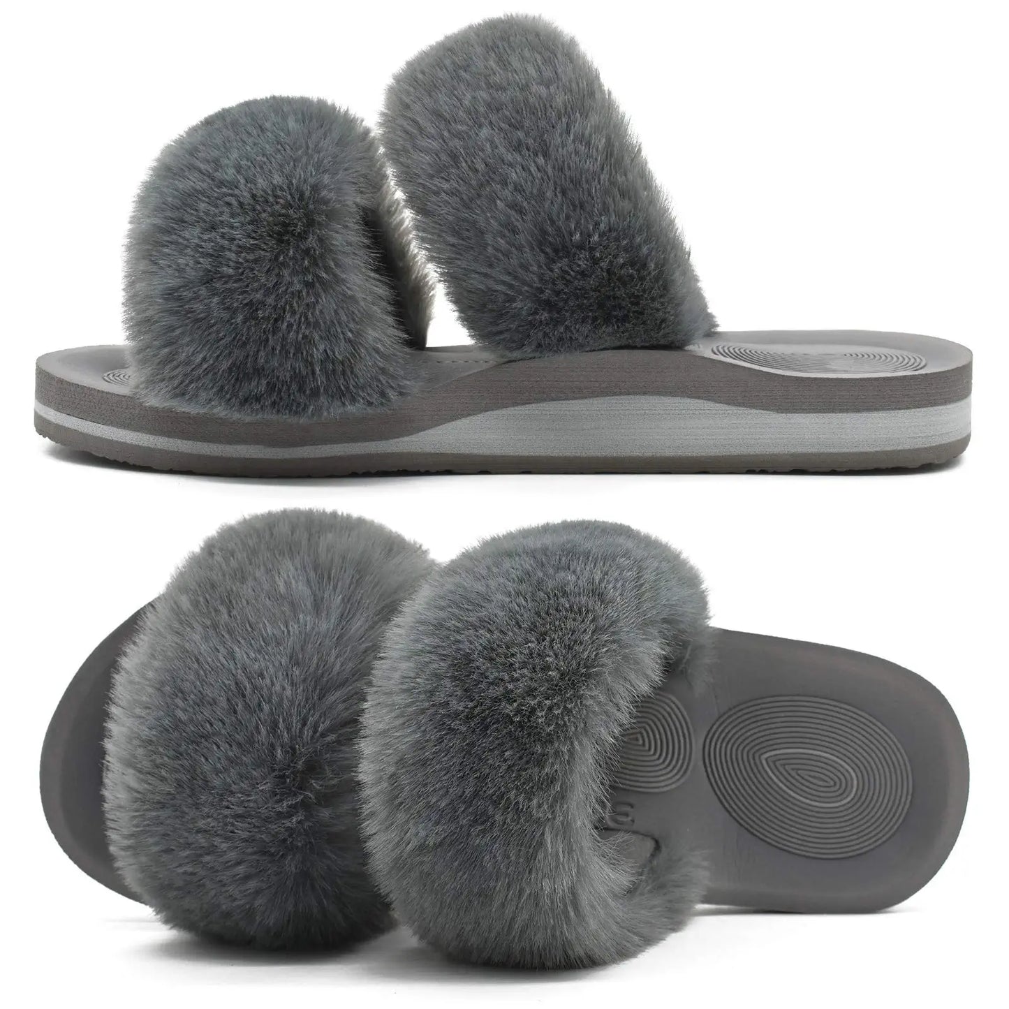 COFACE Women's Arch Support Fluffy Fur Sliders