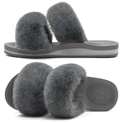COFACE Women's Arch Support Fluffy Fur Sliders