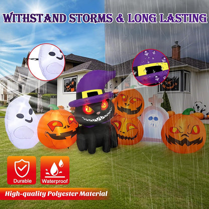 Micocah 8FT Halloween Inflatable Cat & Pumpkin Decorations with LED Lights