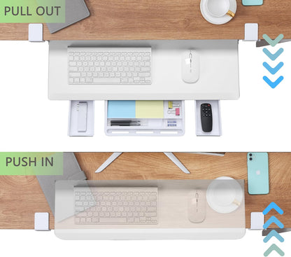 ETHU White Under Desk Keyboard Tray with Storage Drawers