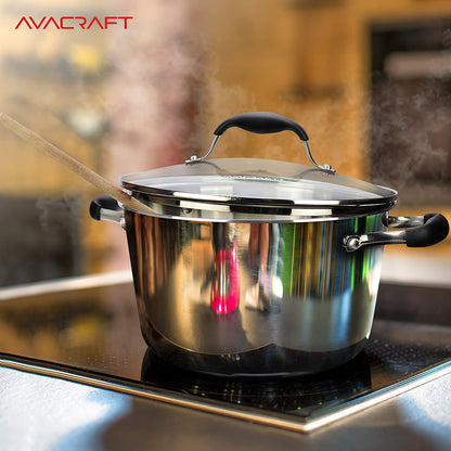 AVACRAFT 5-Quart 18/10 Tri-Ply Stainless Steel Multipurpose Pot with Glass Lid