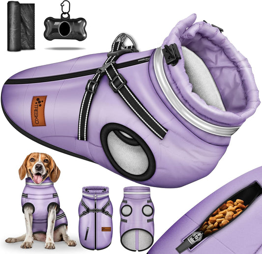 Tresko Reflective Waterproof Winter Dog Coat with Harness and Leash Hole