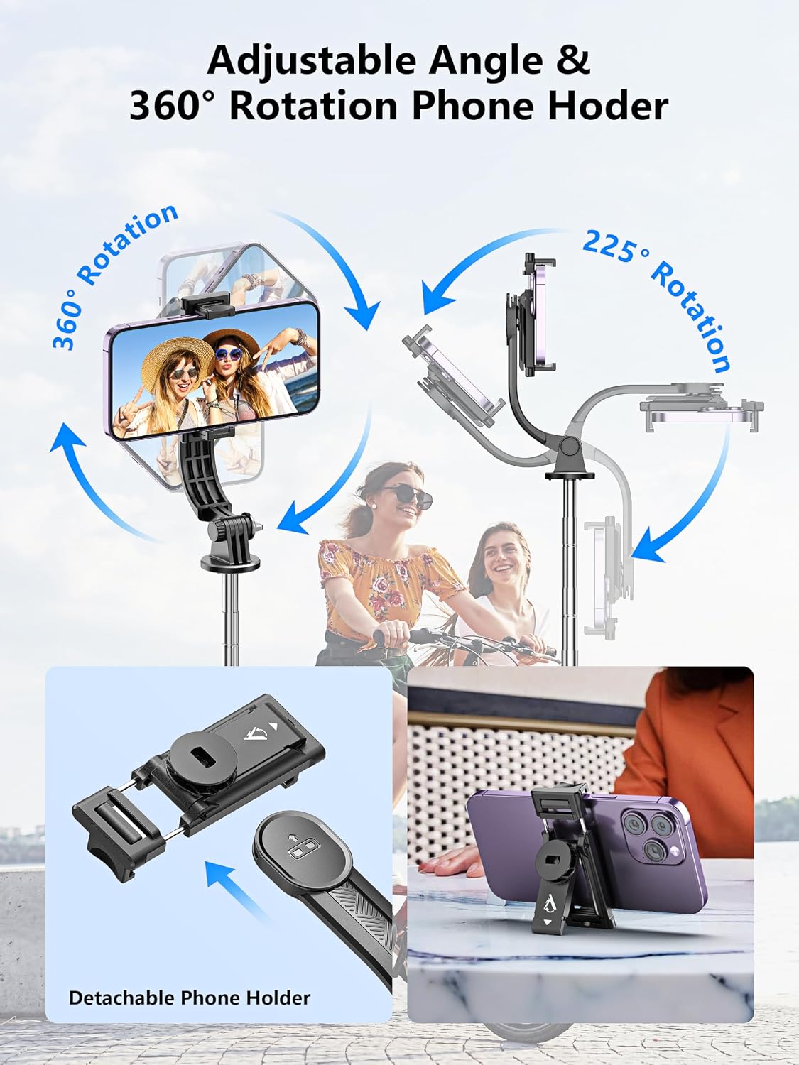 Qirita C13SS Selfie Stick Tripod with Remote 52-Inch Extendable Phone Stand Black