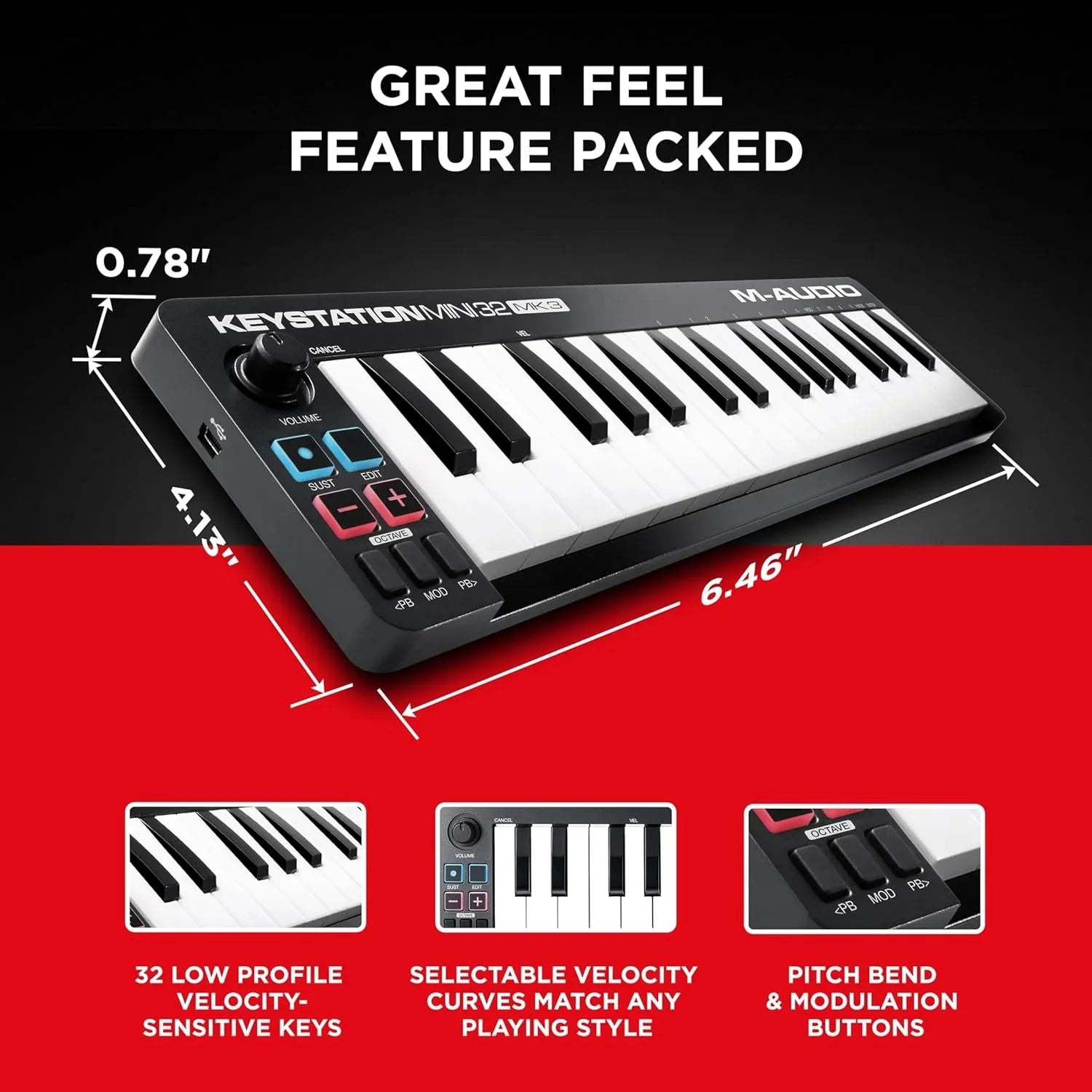 M-Audio Keystation Mini 32-Key USB MIDI Controller – Portable Power ...