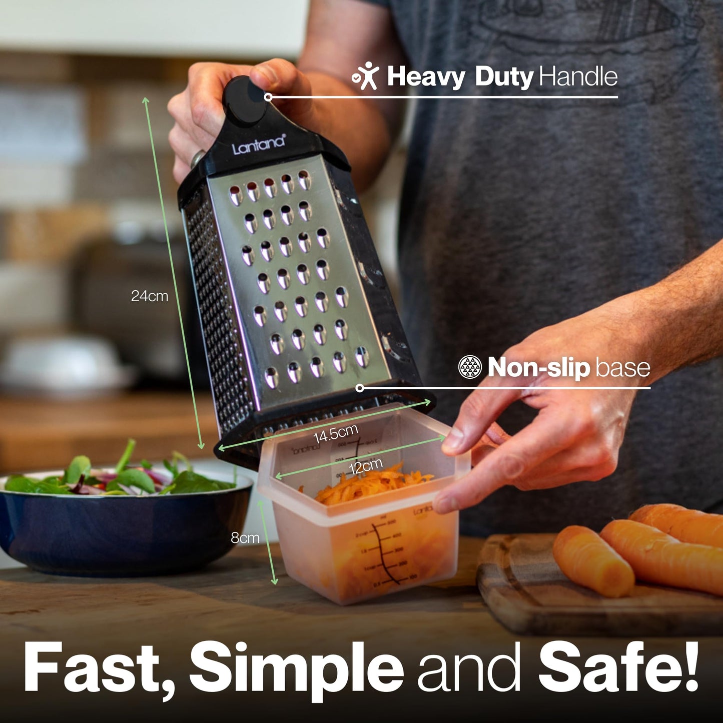 Lantana Cheese Grater Handheld Stainless Steel Box with Container
