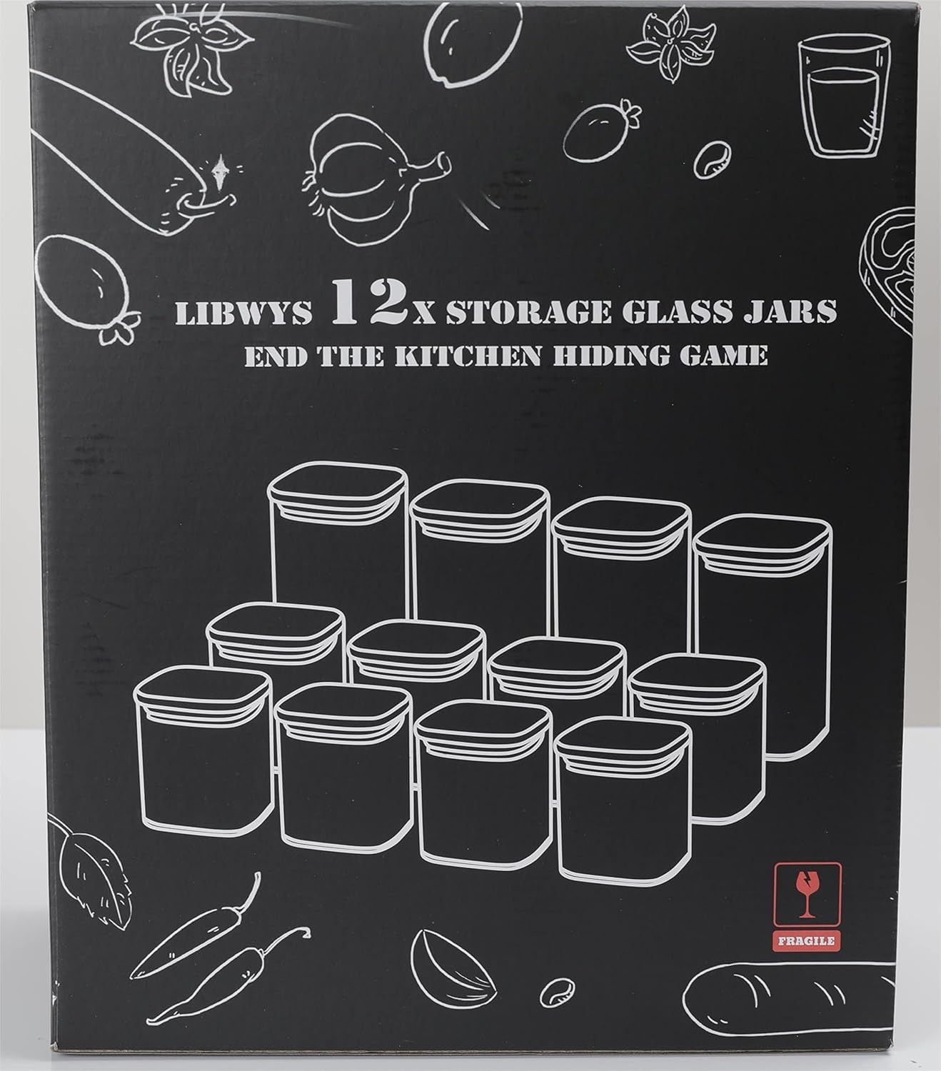 LIBWYS 12-Piece Square Glass Storage Jars with Bamboo Lids