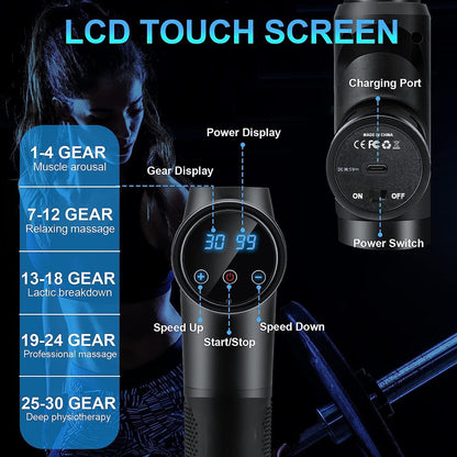 Zerolia 30-Speed Quiet Massage Gun with LCD and 10 Attachments