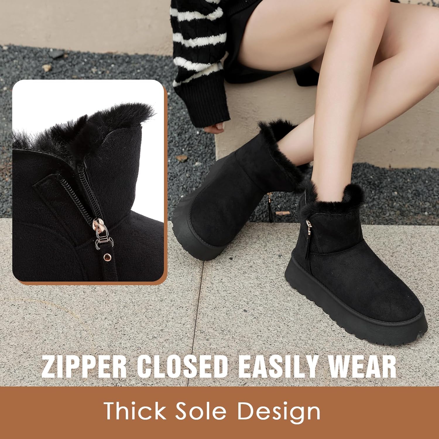 Women's Suede Mini Platform Boots – Cozy Fur‑Lined Snow Slippers