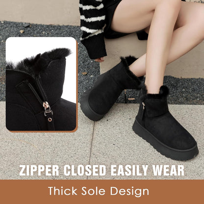 Women's Suede Mini Platform Boots – Cozy Fur‑Lined Snow Slippers