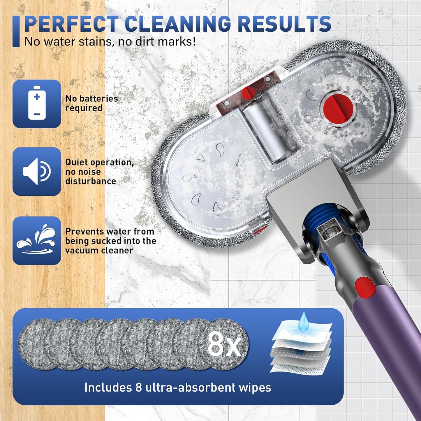 NIKYJM Mop Head for Dyson Vacuum, Removable Tank, 8 Pads
