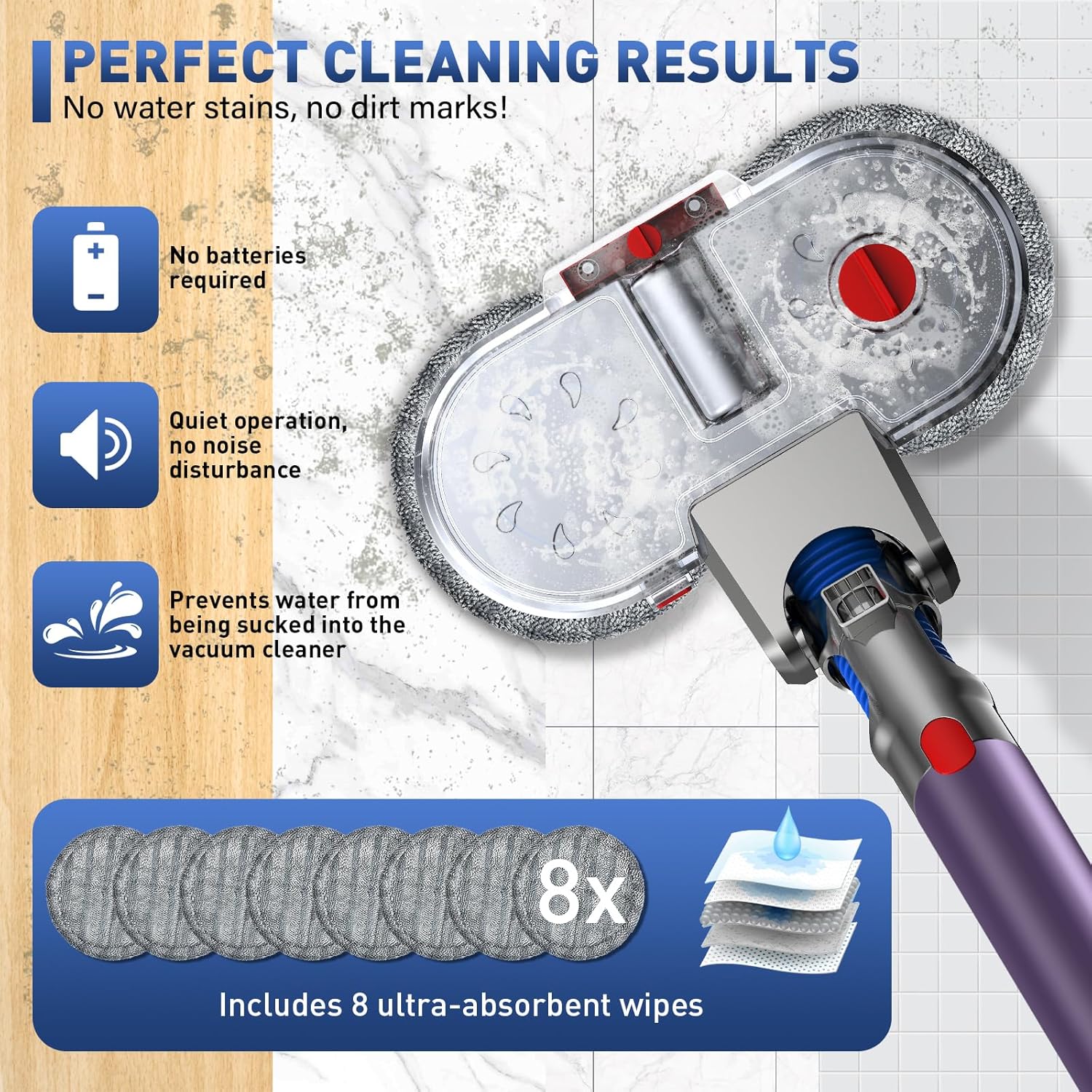 NIKYJM Mop Head for Dyson Vacuum, Removable Tank, 8 Pads