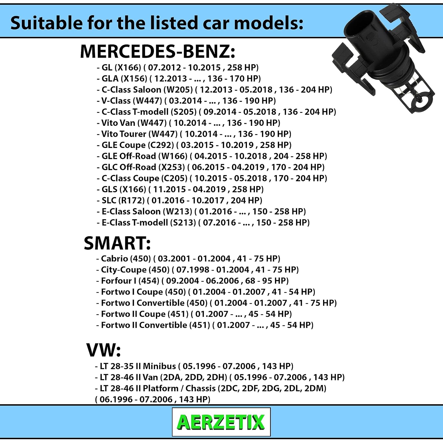 AERZETIX Intake Air Temperature Sensor C66421 Compatible with VW Mercedes-Benz Smart