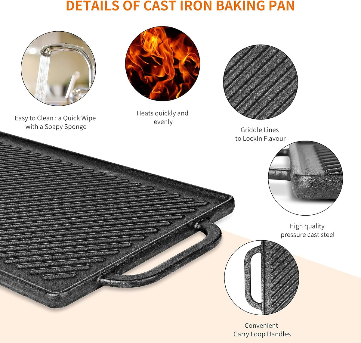 GFTIME Pre-Seasoned Cast Iron Reversible Griddle Plate