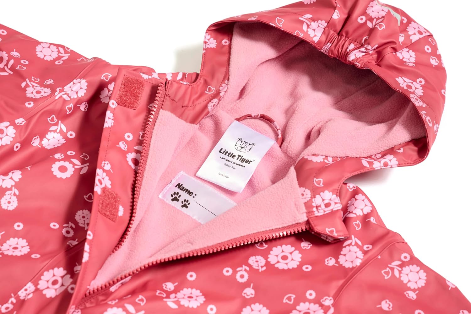 Little Tiger Kids Waterproof Fleece-Lined Rain Jacket with Hood