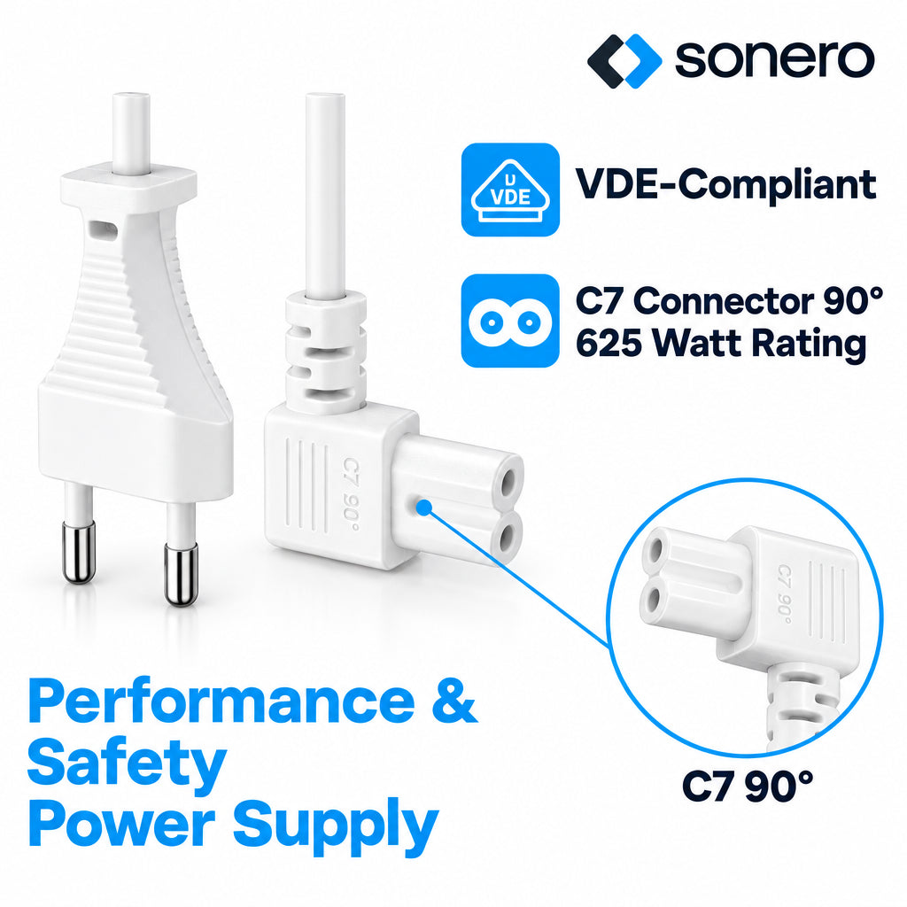 Sonero Euro Plug to 90° IEC C7 Power Cable 1.5m White
