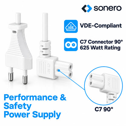 Sonero Euro Plug to 90° IEC C7 Power Cable 1.5m White