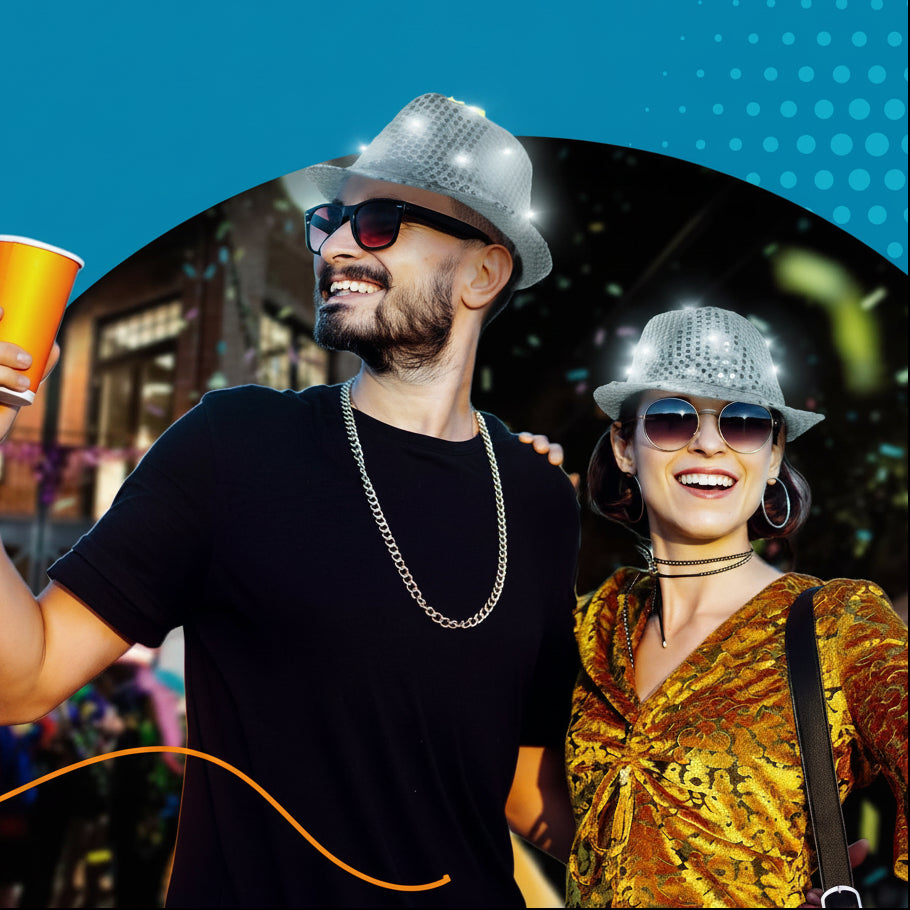 Fun Central Unisex LED Light Up Sequin Fedora Hat Silver