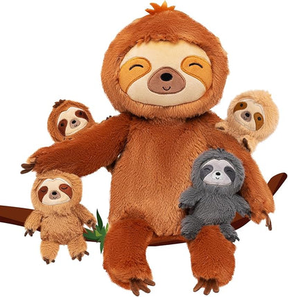 OUOZZZ 19" Plush Sloth Mommy with 4 Baby Sloths