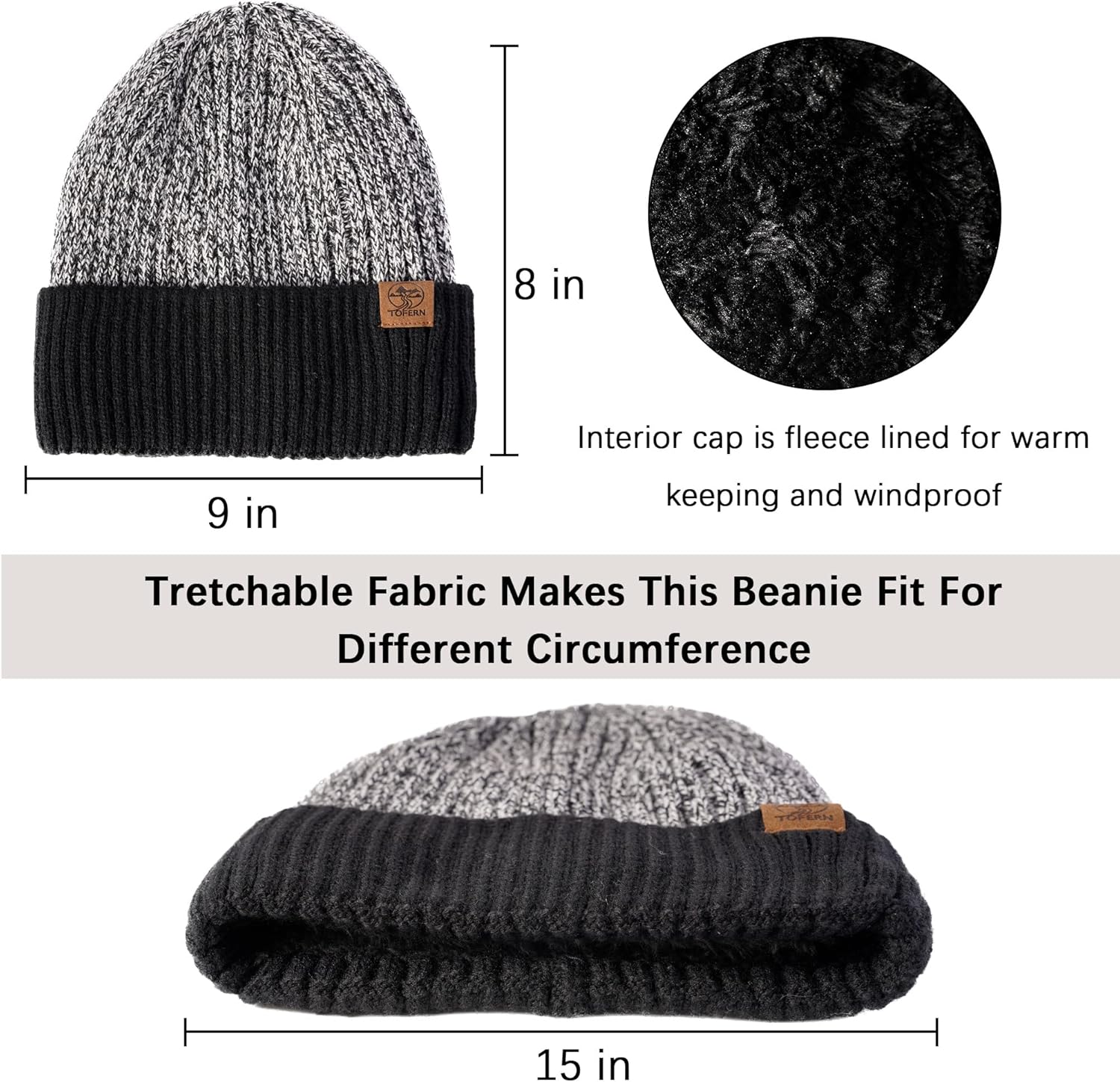 Tofern 3‑Pack Warm Knit Beanie, Scarf & Touch‑Screen Gloves
