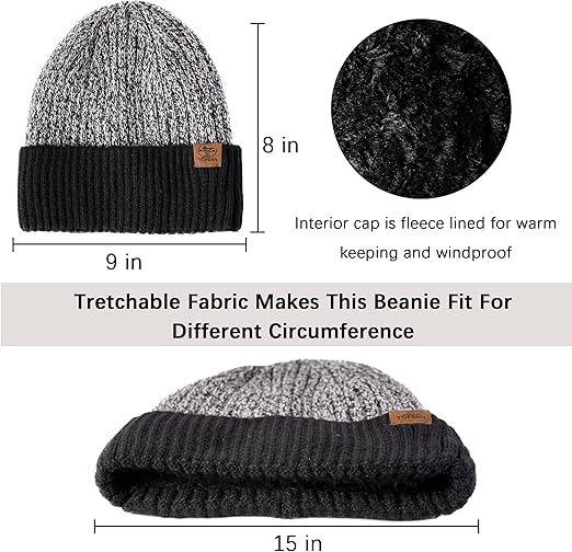 Tofern Black Winter Beanie, Scarf & Touchscreen Gloves Set