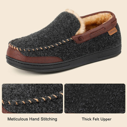 LongBay Men's Memory Foam Moccasin Slippers: Warm Indoor Outdoor Rubber Sole