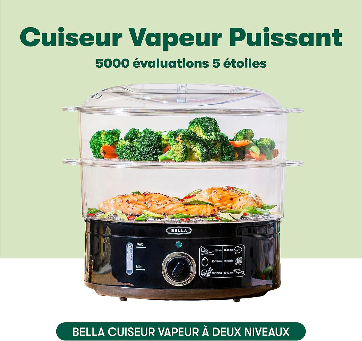 BELLA 17702 Two-Tier Electric Steamer 7L Black