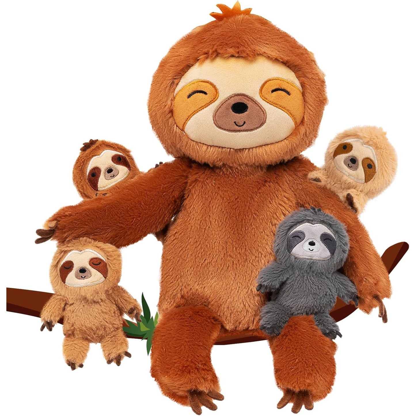 OUOZZZ 19" Plush Sloth Mommy with 4 Baby Sloths
