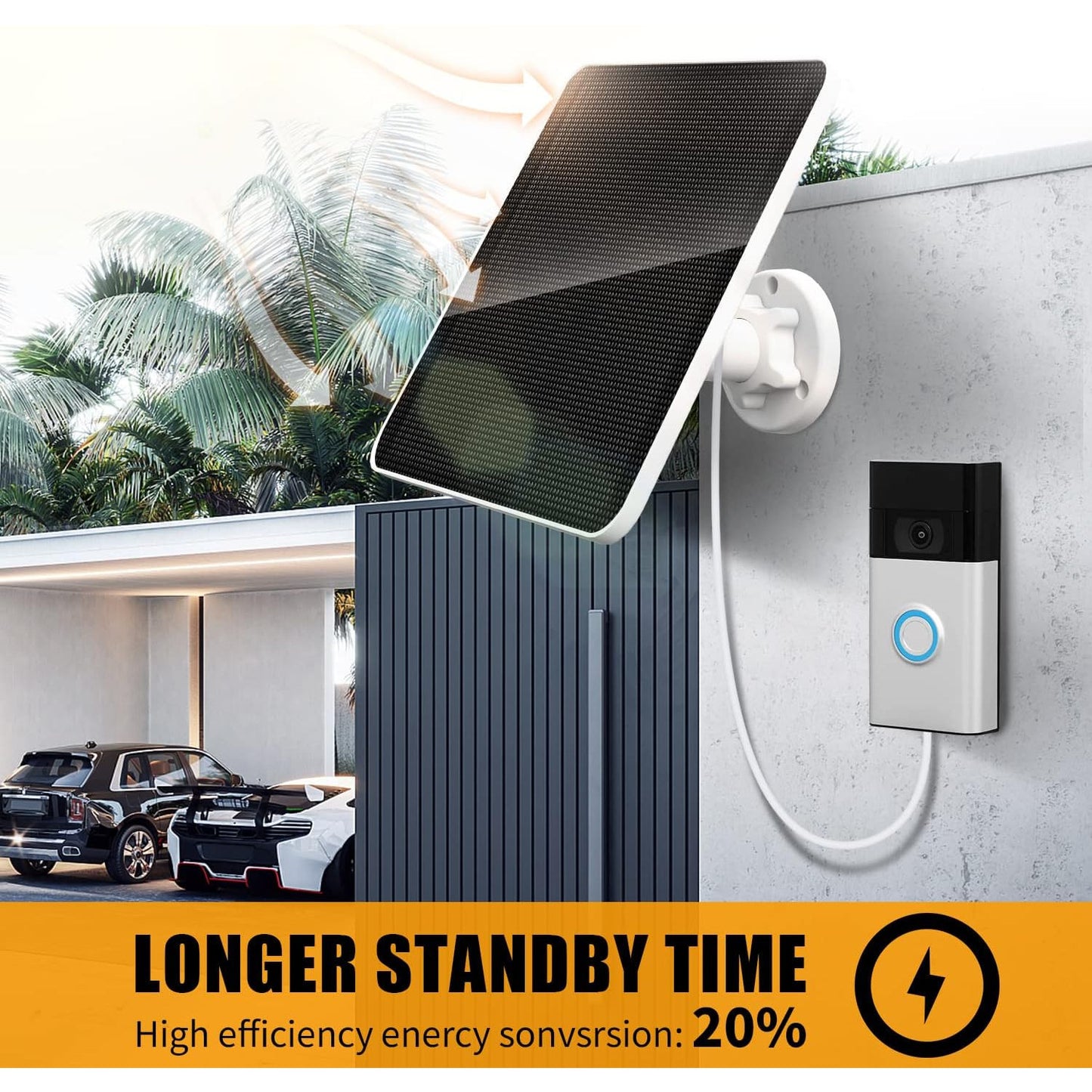 A-ZONE 7W Waterproof Solar Panel for Ring Doorbells