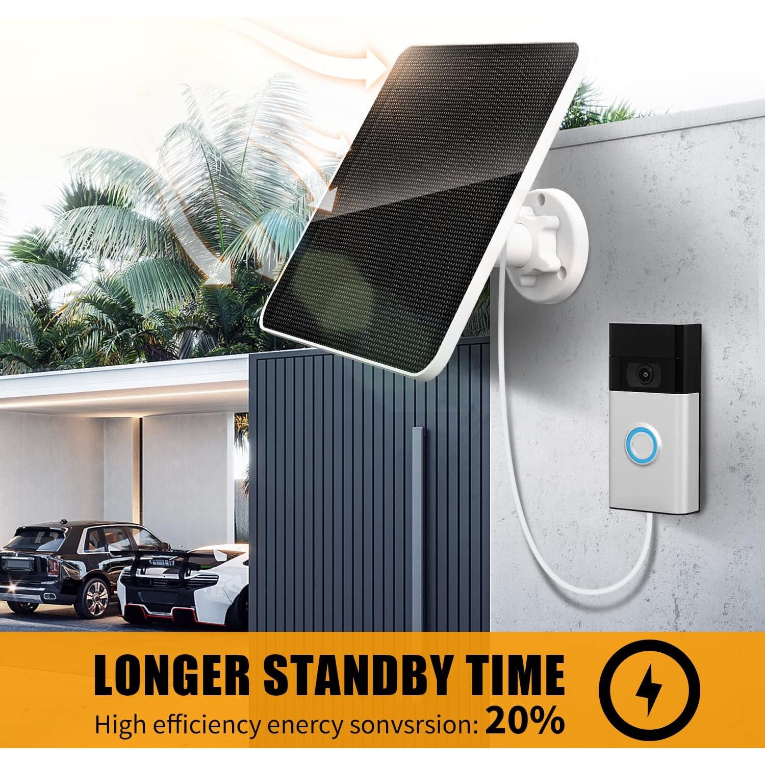 A-ZONE 7W Waterproof Solar Panel for Ring Doorbells