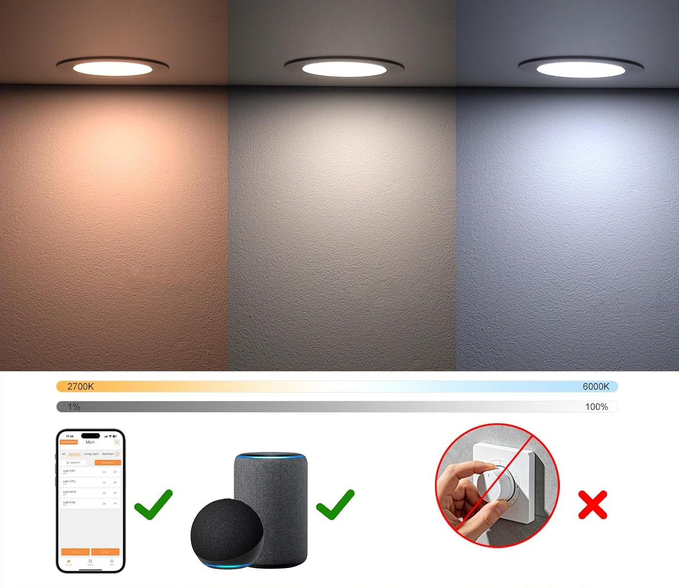 DUSKTEC TD3C001 RGB LED Recessed Downlights Alexa 2700K-6000K