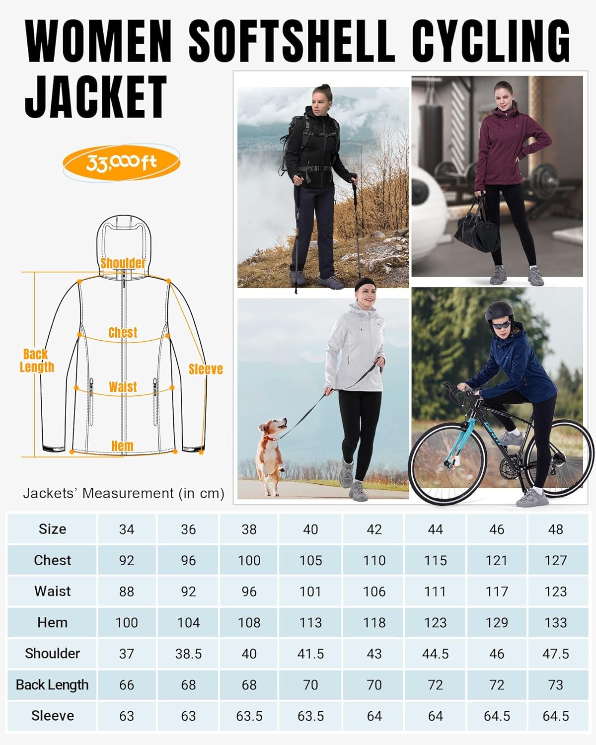 33,000ft Women's Waterproof Breathable Hooded Softshell Jacket for Outdoor Sports