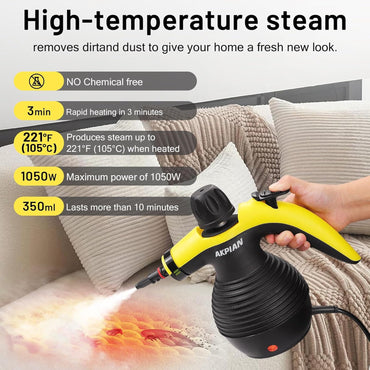 AKPIAN Handheld Pressurized Steam Cleaner with 10-Accessory Set