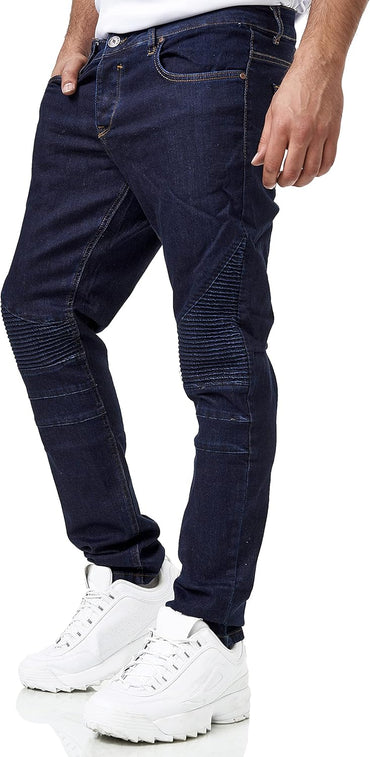 Elara Men's Slim Biker Jeans – Dark Blue Stretch Denim