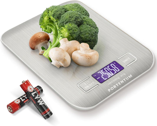 PORTENTUM Digital Kitchen Scale, 11lb Stainless Steel, Precise Food Scale