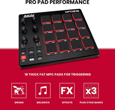 Akai Professional MPD218 USB MIDI Pad Controller – 16 Fat MPC Pads, 6 Knobs, Free Production Software