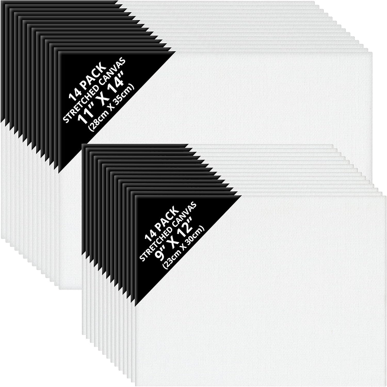 Belle Vous 28 Pack Blank Canvas Set - 28x35cm (11x14 inches) & 23x30cm (9x12 inches) 2 Sizes Pre Stretched Canvas Panel Boards - Suitable for Acrylic and Oil Painting Also for Sketching and Drawing