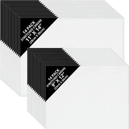 Belle Vous 28 Pack Blank Canvas Set - 28x35cm (11x14 inches) & 23x30cm (9x12 inches) 2 Sizes Pre Stretched Canvas Panel Boards - Suitable for Acrylic and Oil Painting Also for Sketching and Drawing