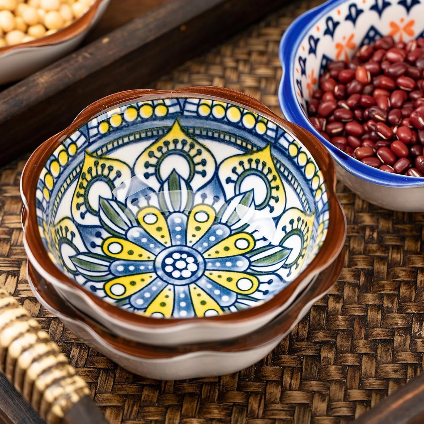 6-Piece Porcelain Snack Bowls Set – 70ml Boho Soy Sauce Bowls