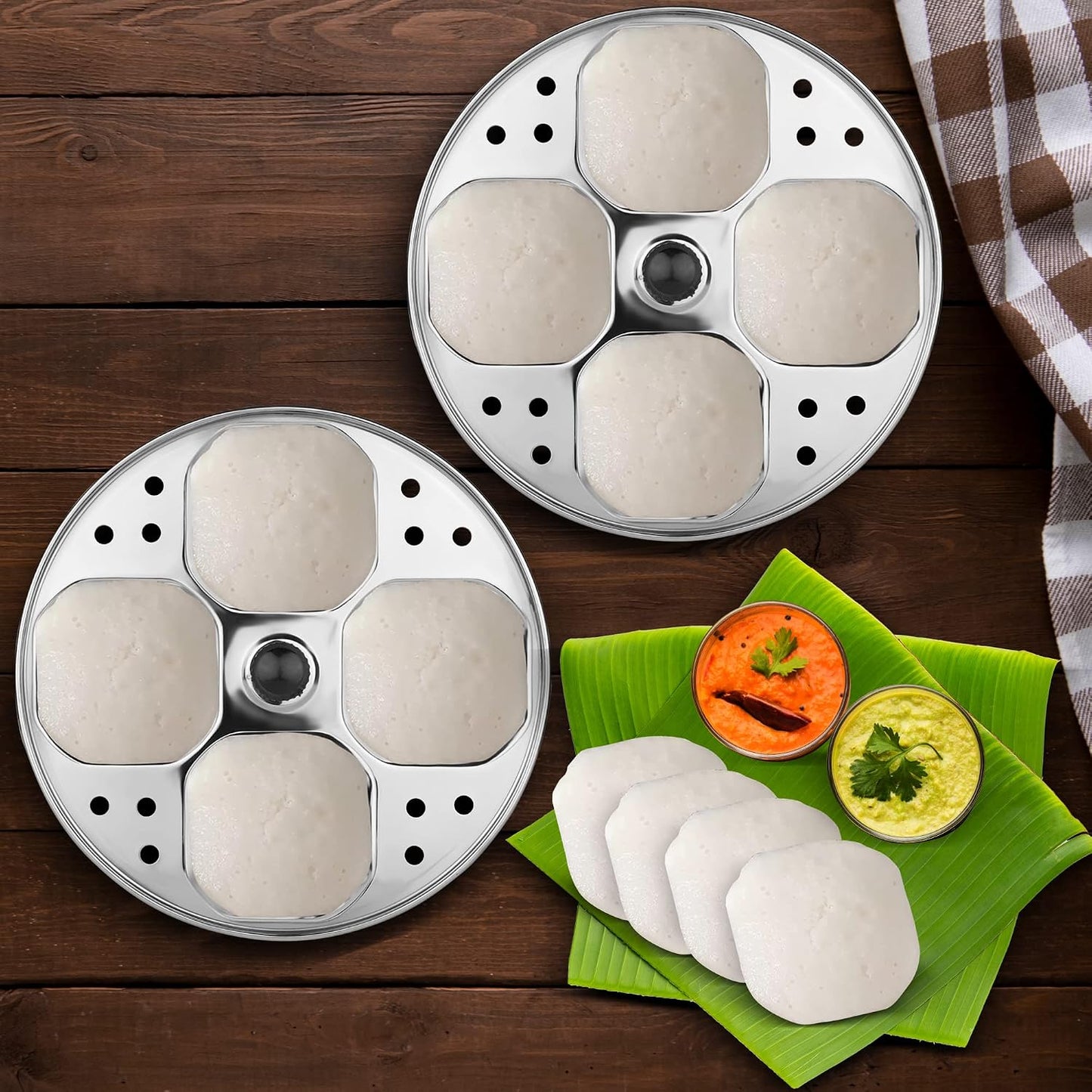 KSJONE Stainless Steel Idli Stand 4-Plate Square