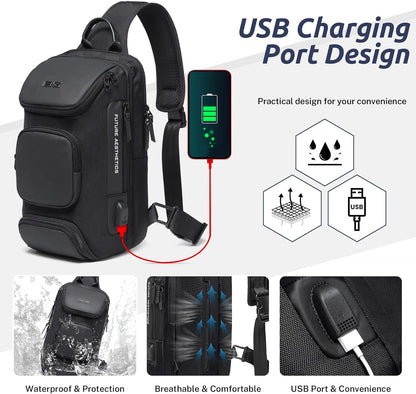 VARLIVOO Men's Waterproof USB Charging Sling Chest Bag for Tech & Travel