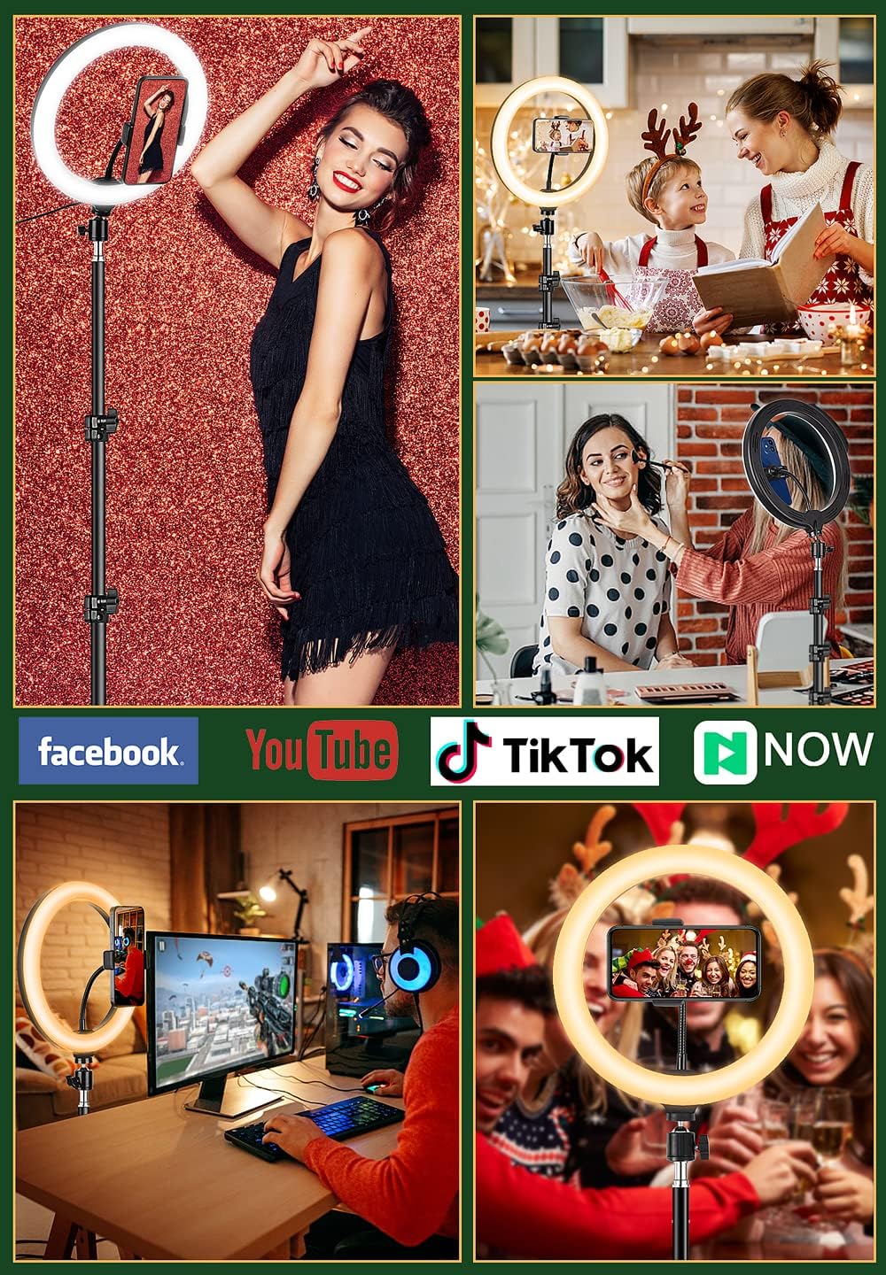 LIPETY F10-260CW 25.4 cm Ring Light with Tripod Stand & Phone Holder 177.8 cm Tall LED Lamp