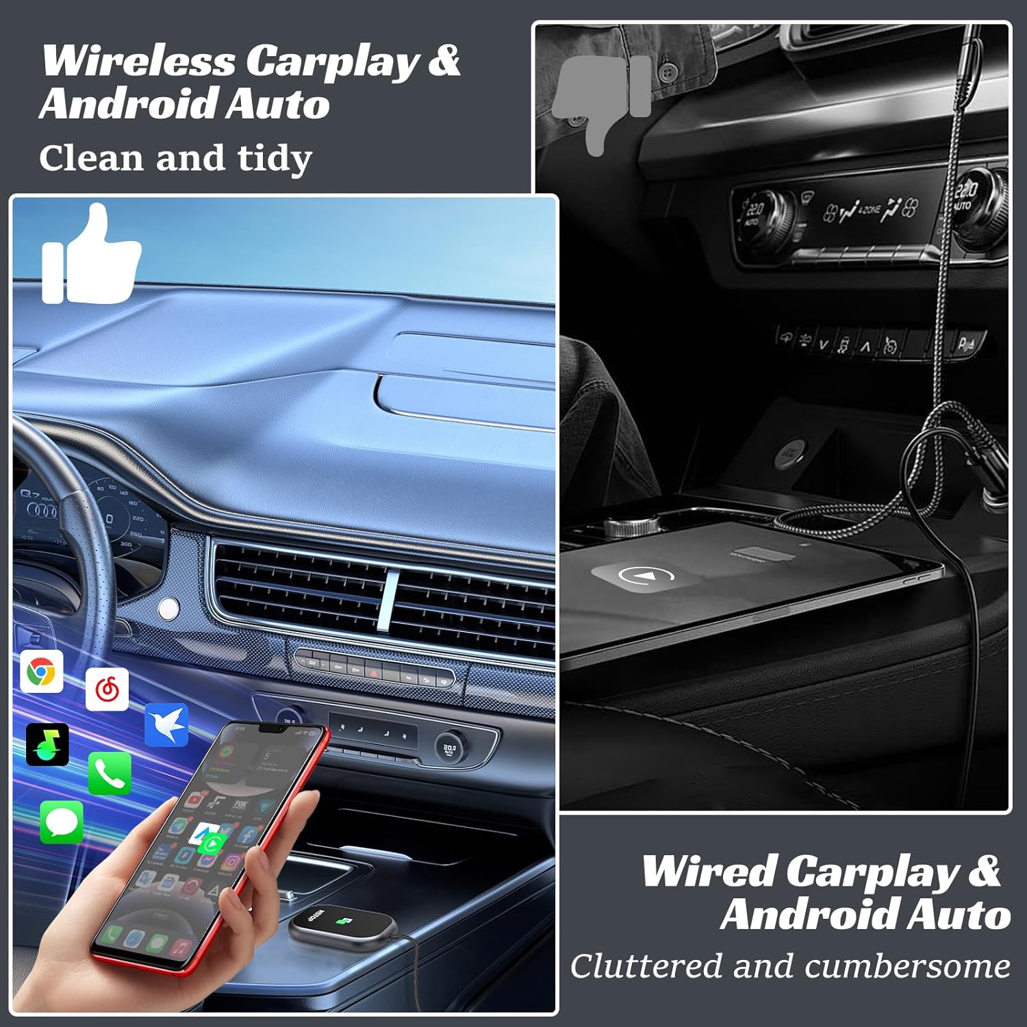 HSTOP 2-in-1 Android Auto & Apple CarPlay Wireless Adapter, USB‑A to USB‑C Converter