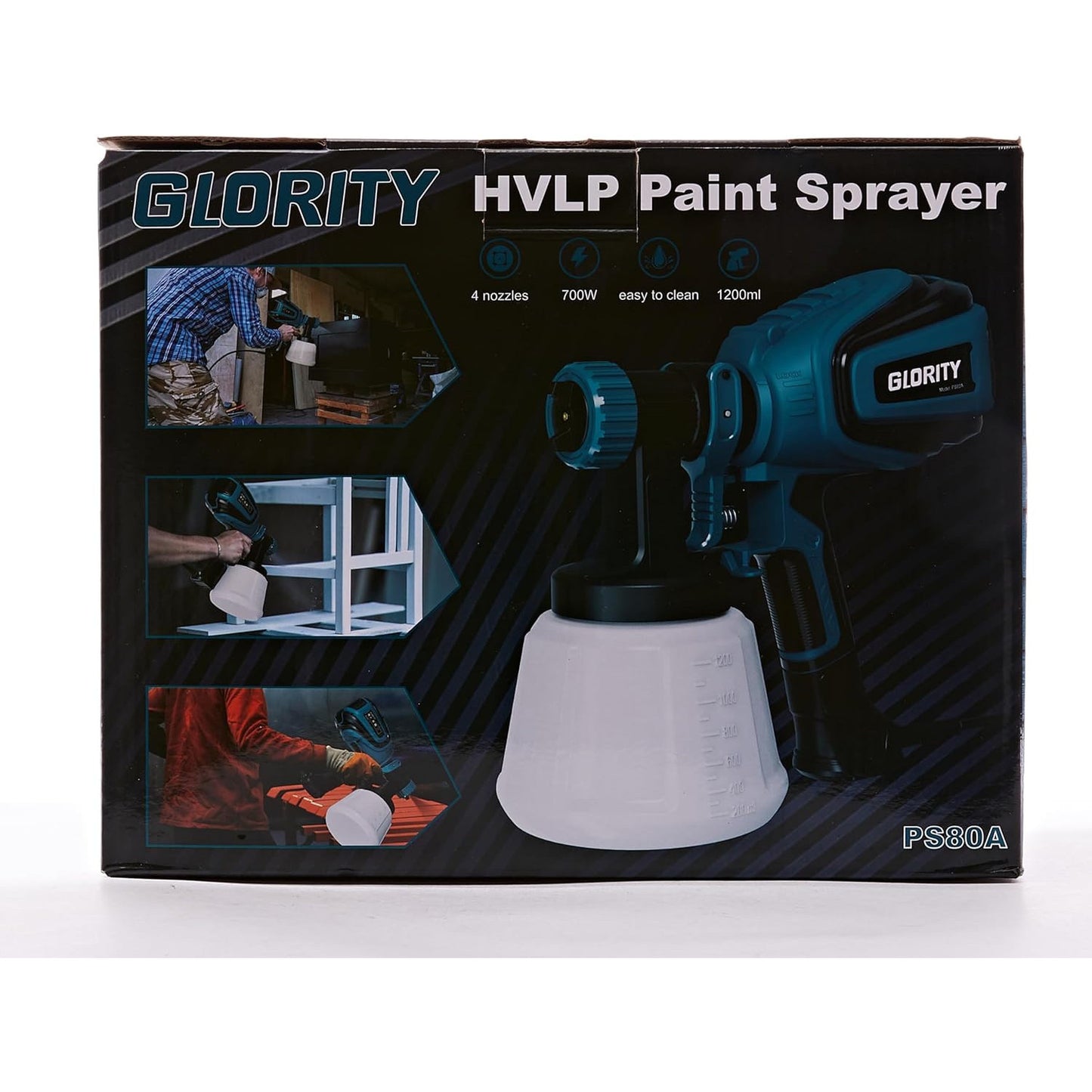 GLORITY 700W HVLP Paint Sprayer with 4 Nozzles & 3 Spray Patterns
