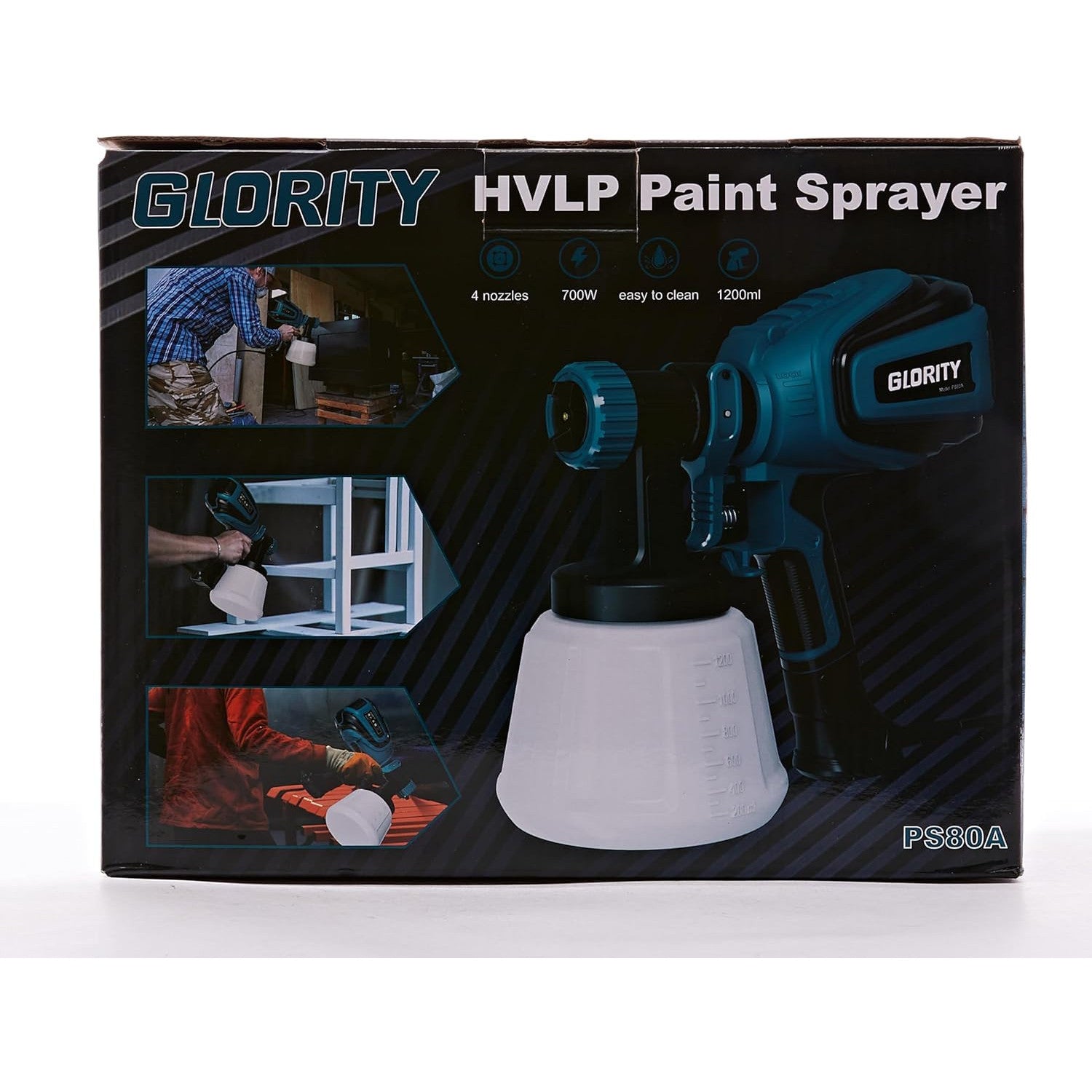 GLORITY 700W HVLP Paint Sprayer with 4 Nozzles & 3 Spray Patterns