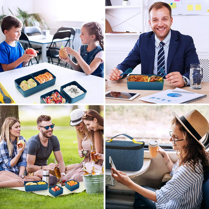 Yirochan Bento Box1400ml 3-Compartment With Insulated Bag Blue