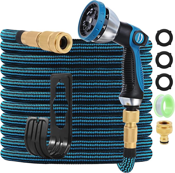 GARDIFE Expandable 15m Garden Hose with 10-Nozzle Brass Connectors