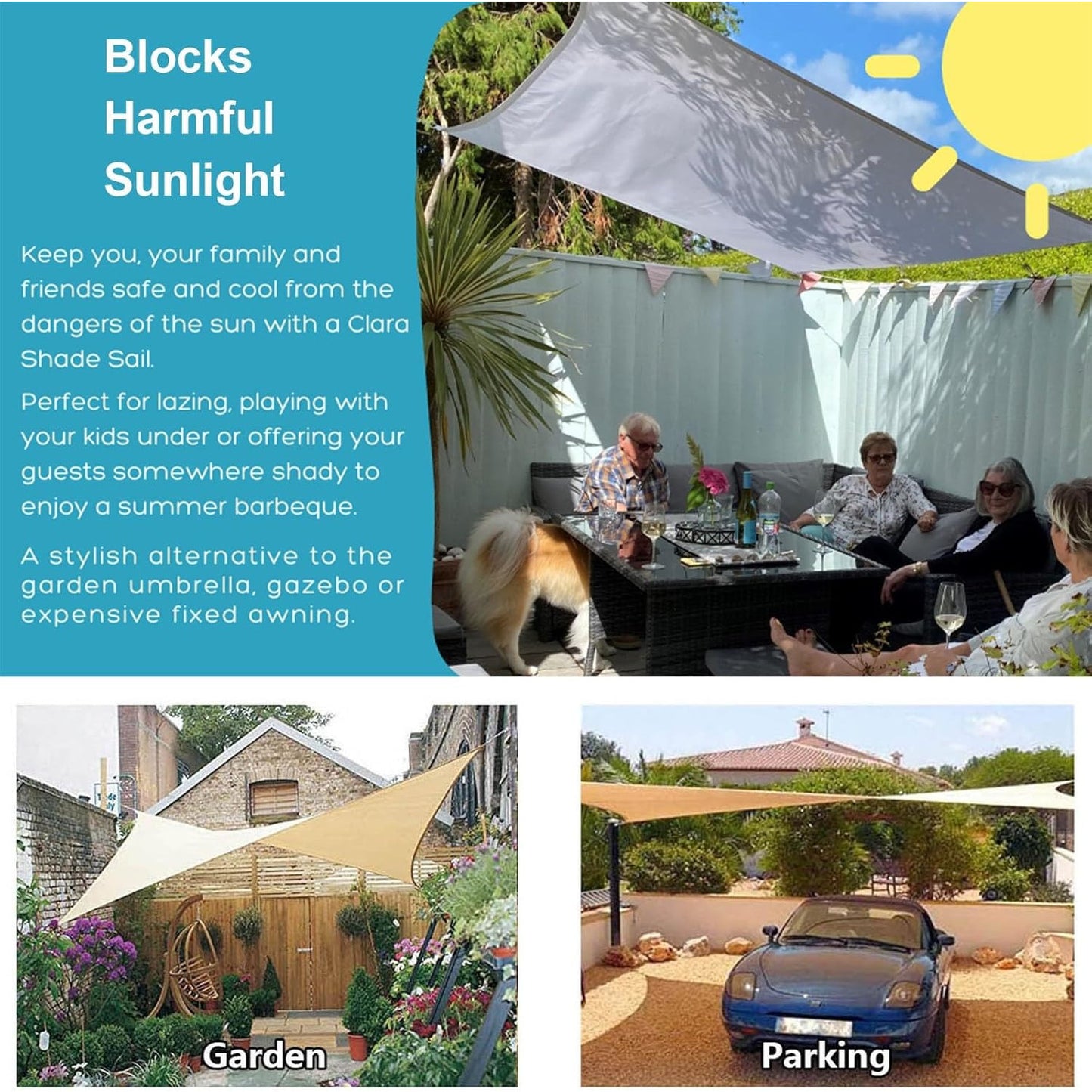 V3VOGUE Waterproof Rectangle Sun Shade Sail 3x6m UV Protection