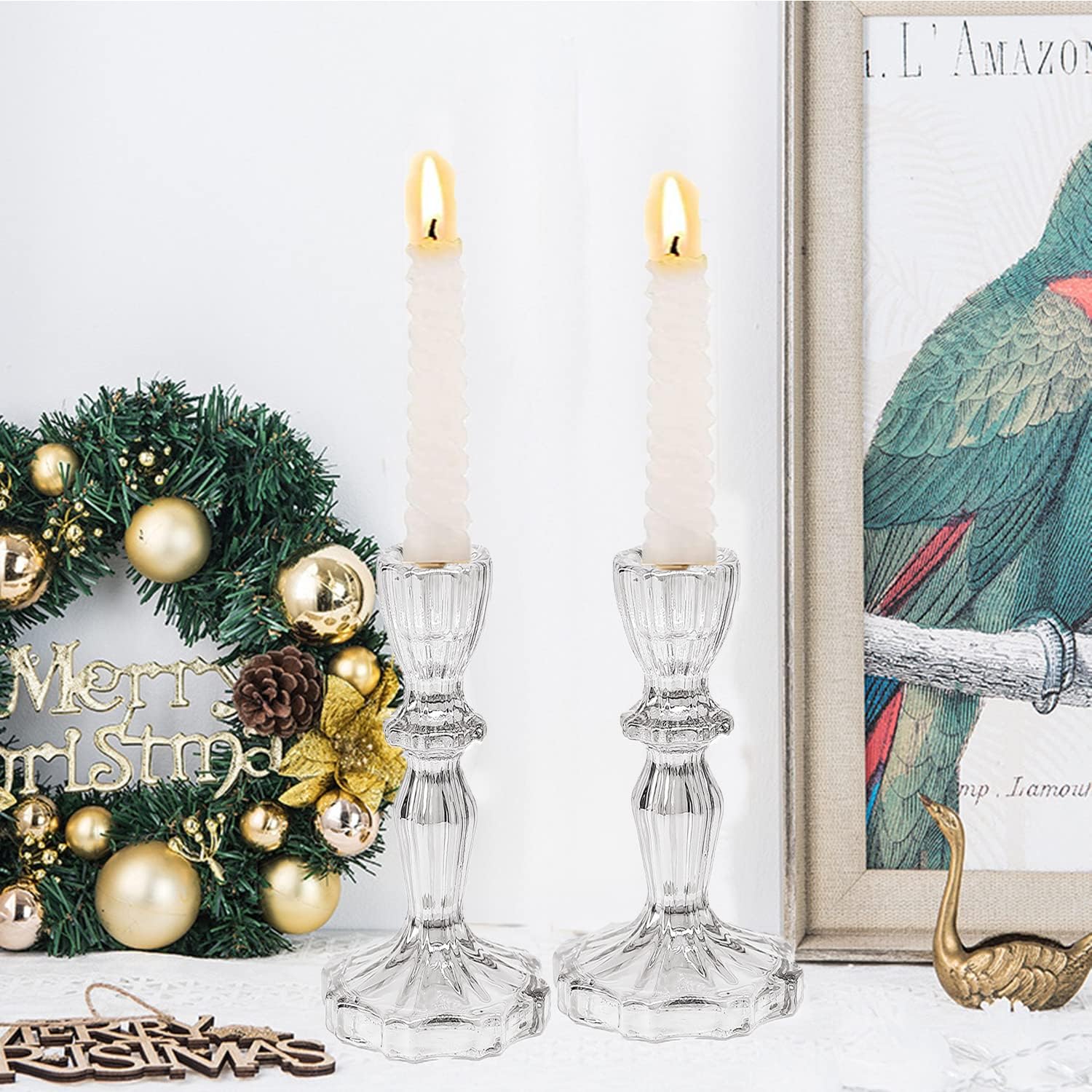 Elegant Clear Glass Candlestick Holder – Floral Design for Events